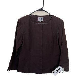 David N. Linen Blend Blazer Jacket Women’s 10 Brown Vintage NWT Hidden Button Fr